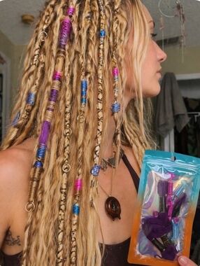 4/$15 Boho Wrapped Dreadlock Thread with Colorful Rings & Wire Beads